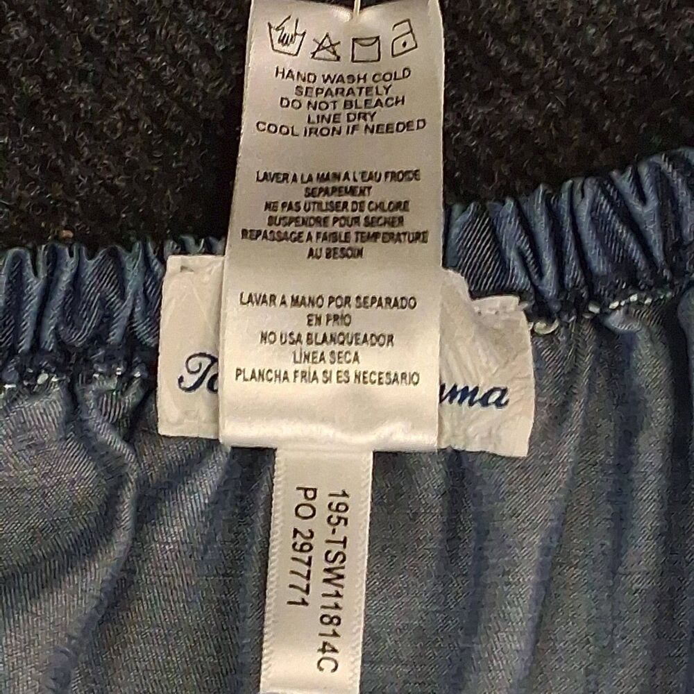 Tommy Bahama Blue Tencel Chambray Ruffle Off Shoulder Mini Dress Size S Pockets - Picture 5 of 6